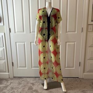 Red and Yellow Patterned Maxi Length Kimono/Duster Size XL